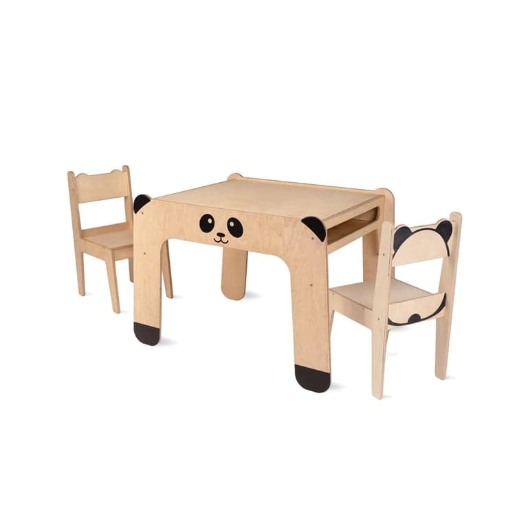 Montessori Wild Kids Activity Table With Reversible Blackboard Top and Chairs Panda Natural