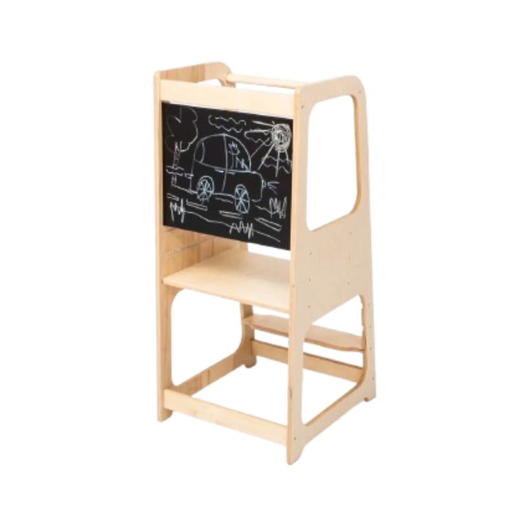 Montessori Sweet Home From Wood Kitchen Tower With Chalkboard Wood/Lacquered