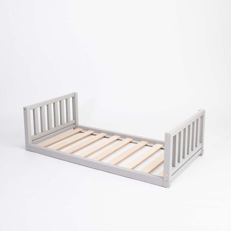 Sweet Home From Wood Floor Bed With Headboard and Footboard Single Grey