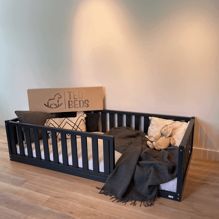 Montessori Teo Beds Floor Bed With Rails Black Single Size