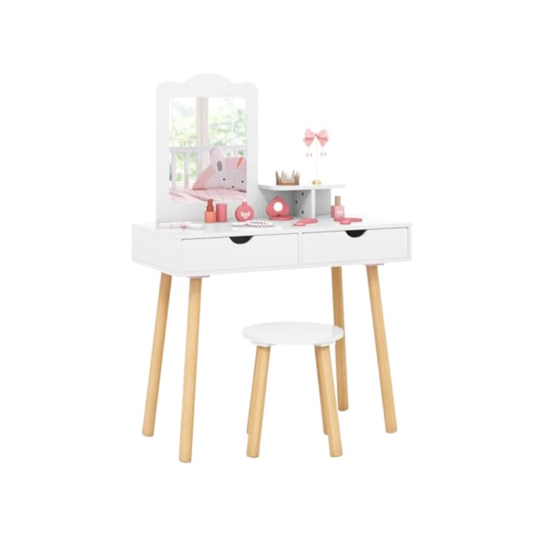 Costway Vanity Table Chair Set 2 Storage Drawers White