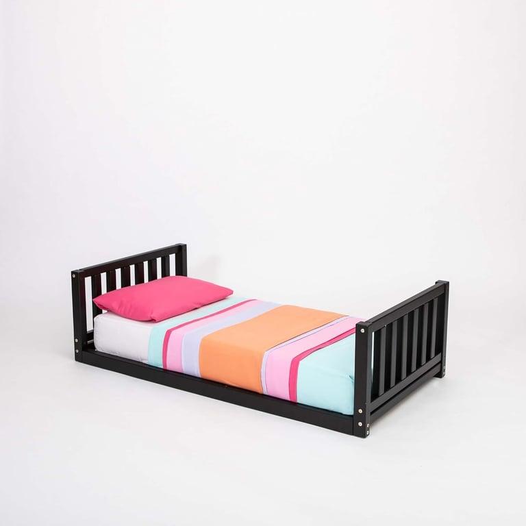 Sweet Home From Wood Floor Bed With Headboard and Footboard Single Black