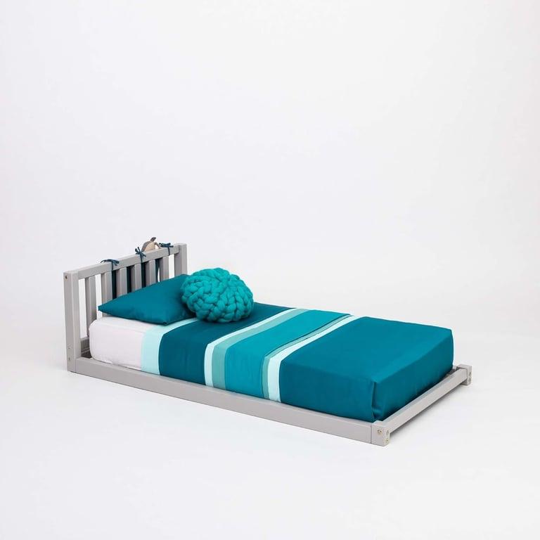 Sweet Home From Wood Wooden Floor Bed With Headboard Single Grey