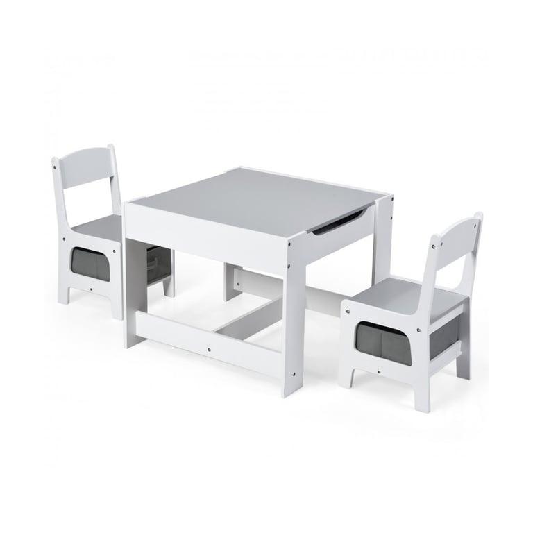 Montessori Costway Kids Table Chairs Set With Storage Boxes Blackboard Whiteboard Drawing White