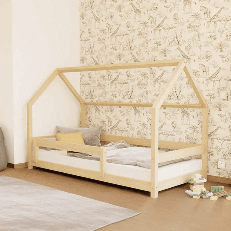 Benlemi House Bed Lucky With Firm Bed Guard Unvarnished 47.2 x 78.7