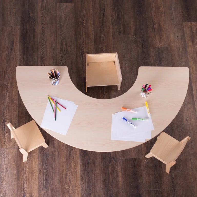 Montessori Sprout Kids Half-Round Tables Woodgrain Laminate 20 Inches