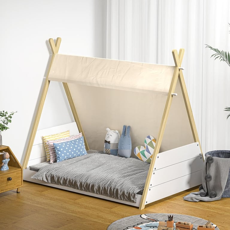 Montessori Oikiture Kids Bed Frame Single White Natural