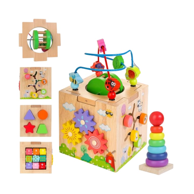 Montessori Kizfarm Activity Cube With Bead Maze