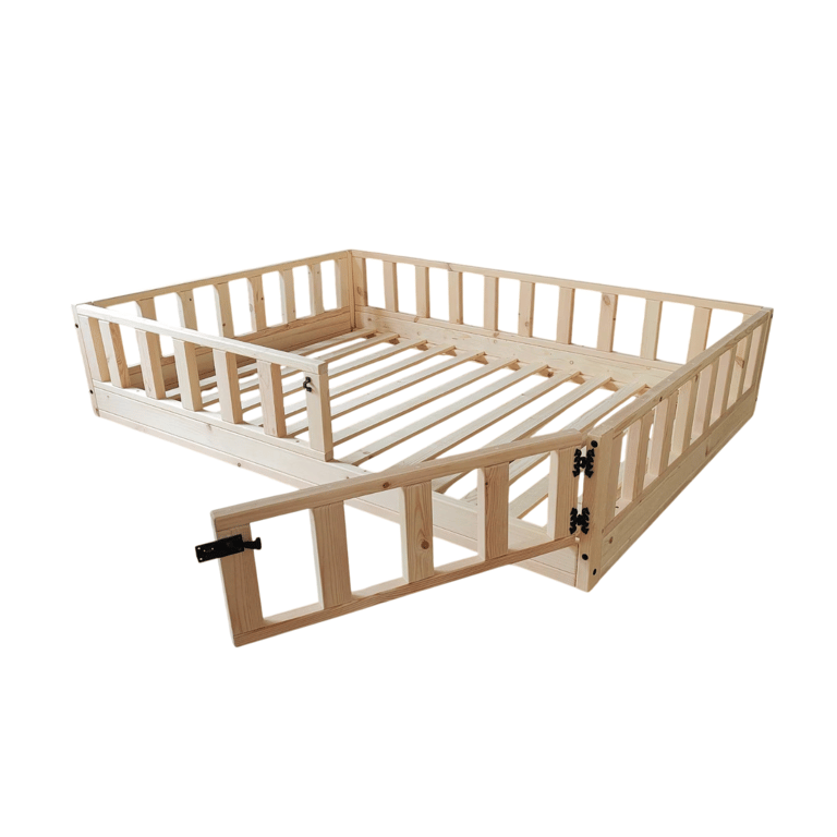 Montessori Rustic Made Decor Floor Bed With Rails and Gate Single