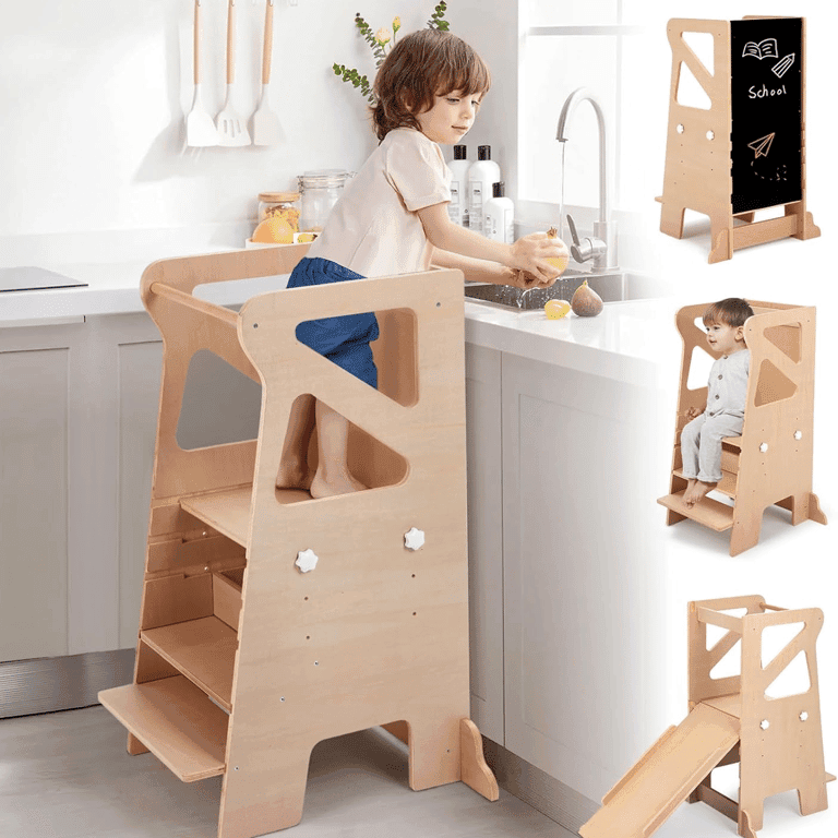Montessori labebe Toddler Tower With Chalkboard