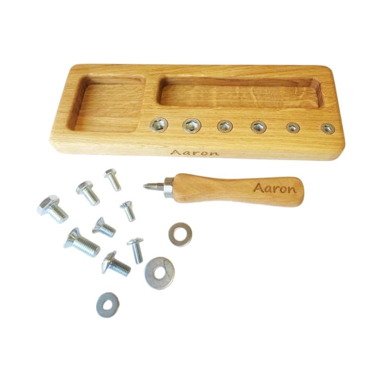 THREEWOOD Montessori Screw Board Name on Box and Screwdriver