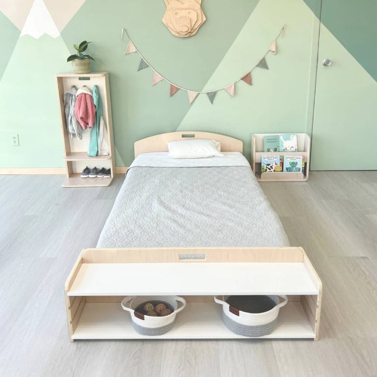 Montessori Sapiens Child Cherry Floor Bed With Shelves Twin Size Birch Plywood