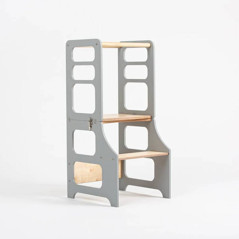 Montessori The Learning Tower Company The Classic Convertible Toddler Tower Grey/Natural Wood Without Slide