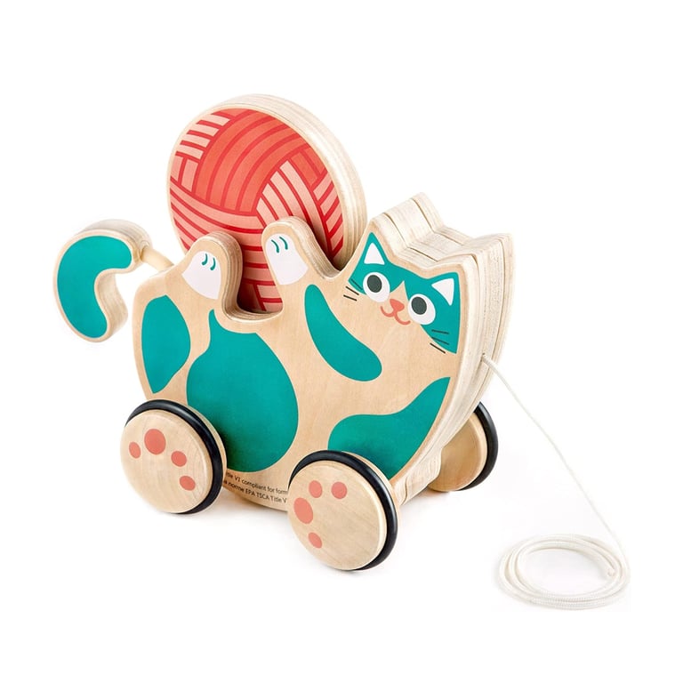 Montessori Hape Wooden Walk-a-Long Kitten Pull Toy