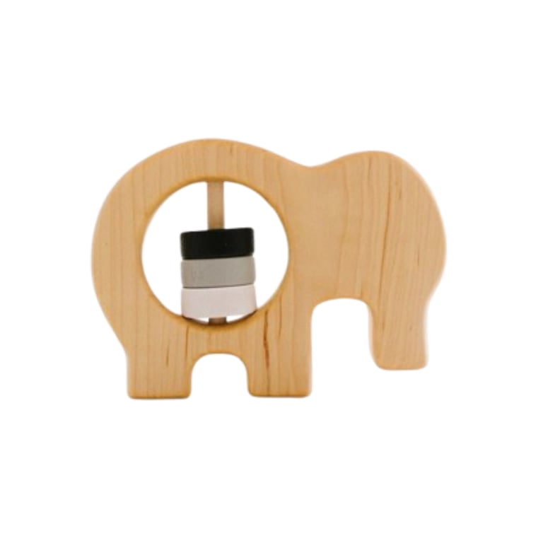 Montessori Bannor Toys Elephant Wooden Baby Rattle With No Personalization Monochrome