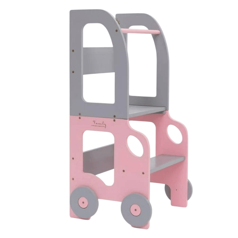 Montessori The Learning Tower Company The Wheely Fun Convertible Toddler Tower Car Pink-Grey