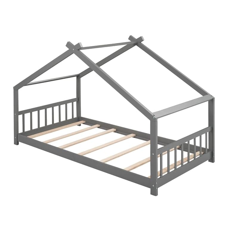 Merax Single House Bed Frame With Headboard Grey
