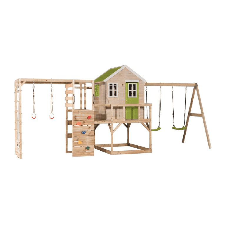 Montessori Wendi Toys My Lodge Swing Set With Platform, Double Swing, and Gym Attachment Lime