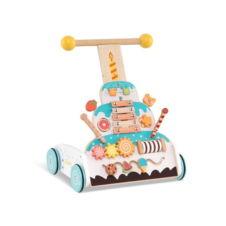 Costway Wooden Baby Walker With Adjustable Heights and Smooth Wheels White
