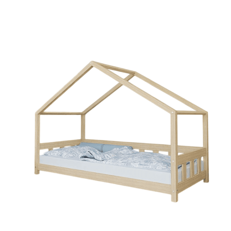 Benlemi House Bed Plotty With Front Panel and Open Entrance Unvarnished 140x200 CM
