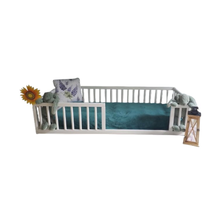 Montessori Kids Universe Floor Bed With Round Rails Double White No Door