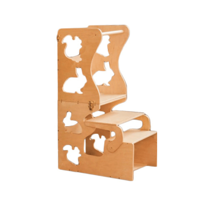 Montessori Wood and Hearts Convertible Toddler Tower Animal Shapes