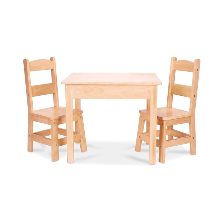 Montessori Melissa & Doug Solid Wood Table and 2 Chairs Set Blonde