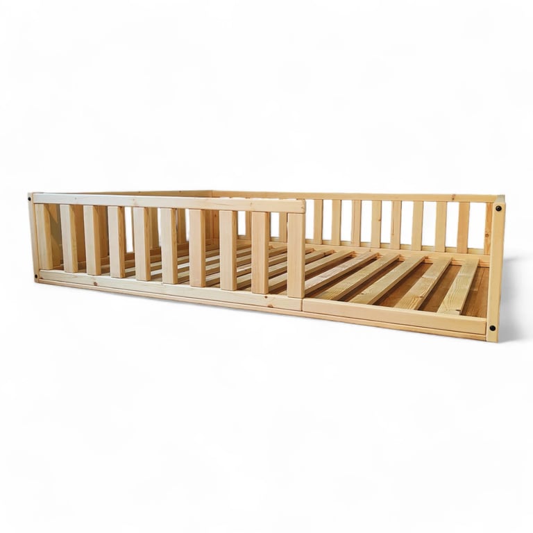 Montessori Rustic Made Decor Floor Bed With Rails Single 40 H Natural