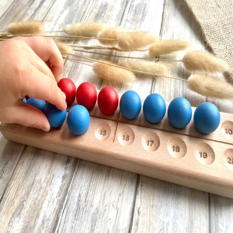 Montessori My Molon First Grade Math Montessori Board on Request With 20 Wooden Balls and Engraving 1-20 + Cross/Cross