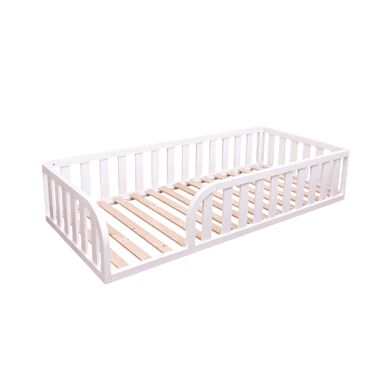 Montessori MandreleKids Queen Size Floor Bed White With Rounded Opening on Both Sides