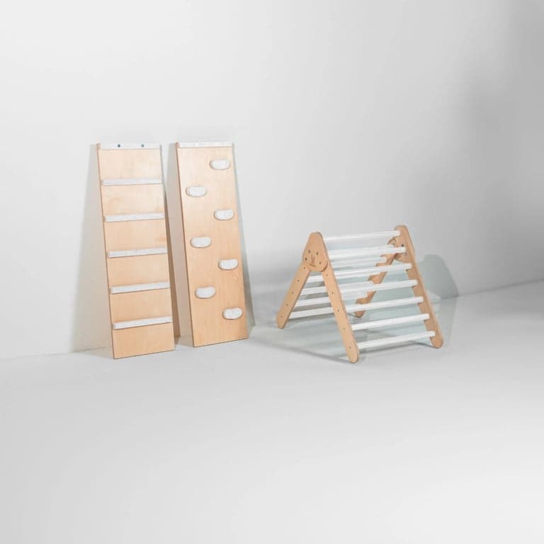 Bunny Hopkins Pikler Triangle Snowy Birch Mini With Ladder and Rock Wall