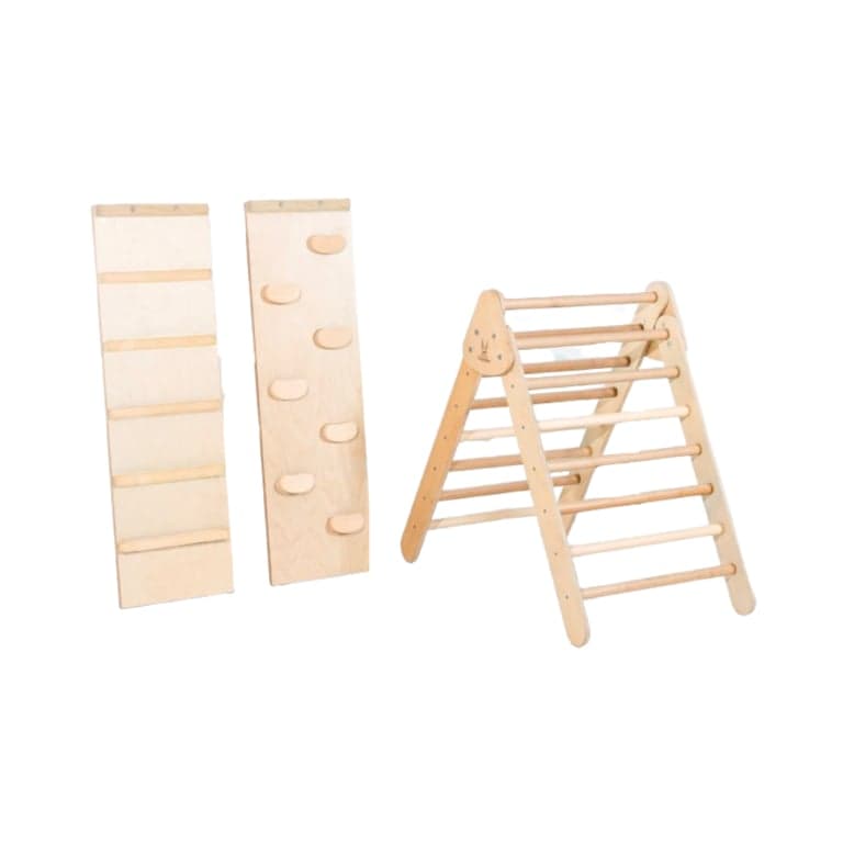 Bunny Hopkins Pikler Triangle American Maple Original With Ladder and Rock Wall