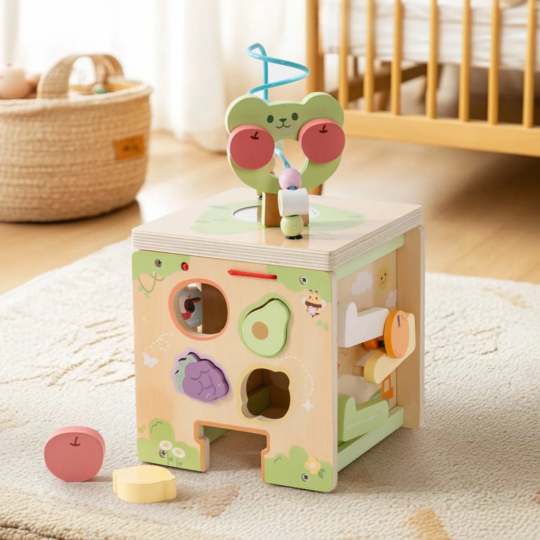 Montessori ROBUD Wooden Activity Cube Little Bear Orchard