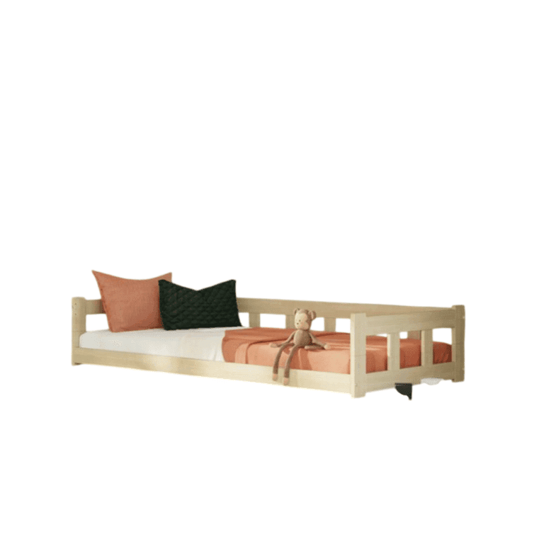 Benlemi Low Single Bed Fence With Sidewall Unvarnished 120x200 CM