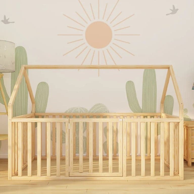 Montessori SignaturedWood Myra Twin House Floor Bed With Rectangle Slat