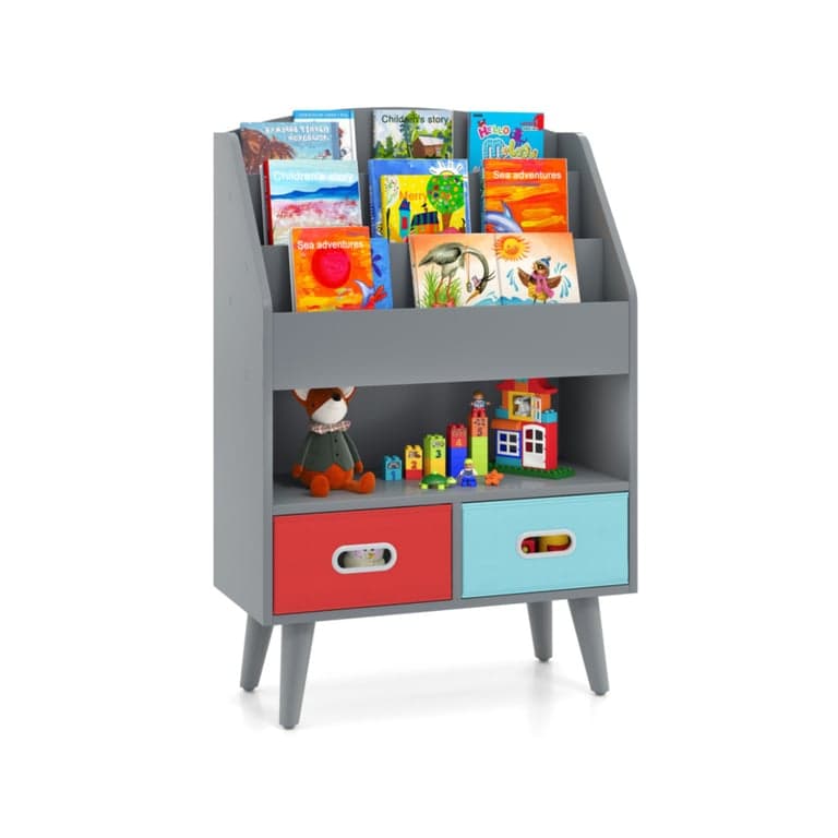 Costway Bookshelf With Open Compartment Gray