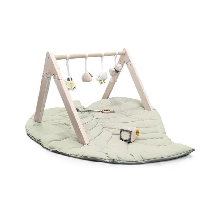 Montessori mini dream Leaf Playmat With Wooden Gym & Hanging Toys Green