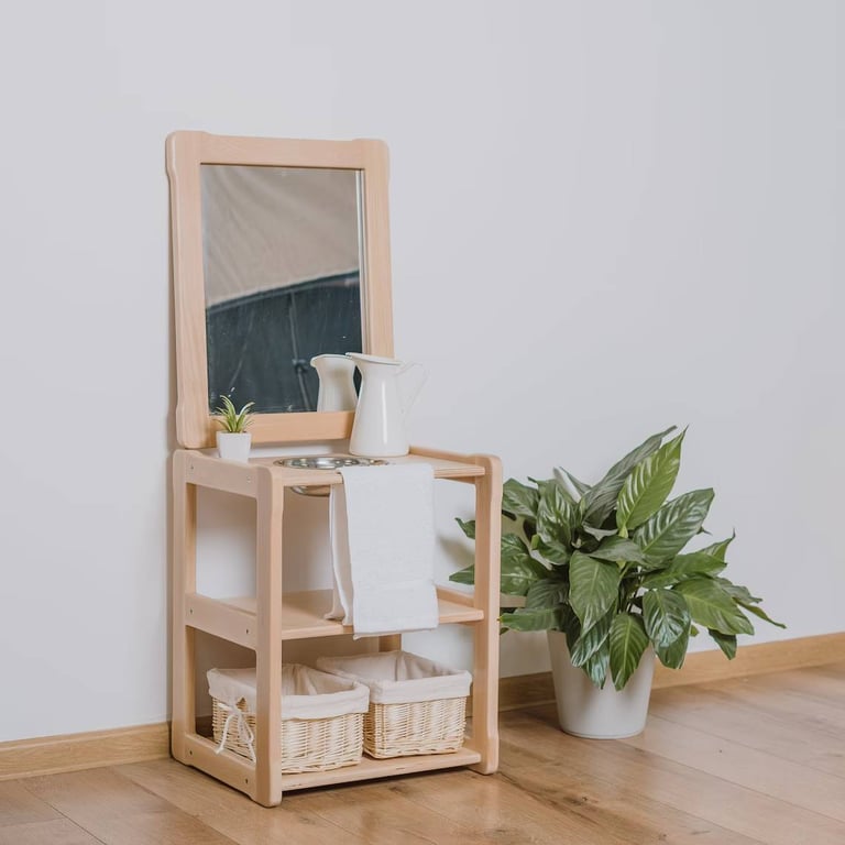 Montessori Woodjoy Type A Washbasin With Small Mirror and Extra Board Fine-sanded