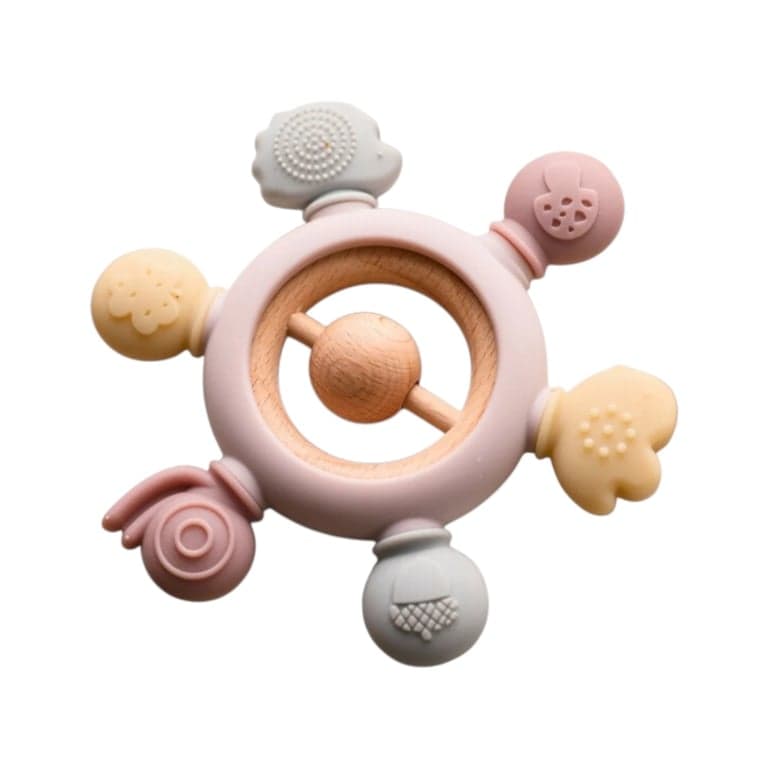 OkidoKids Silicone Teether With Rattle Pink