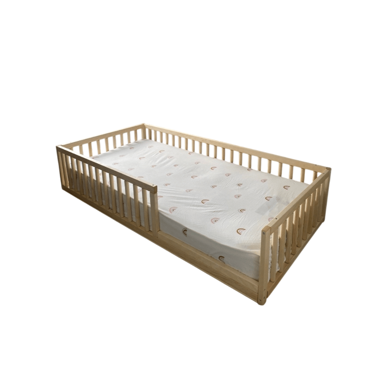 Montessori Home for Dreams Full Floor Bed With Rails Natural