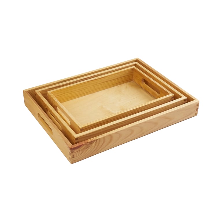 Montessori Wooden Freedom High Quality Set of 3 Sensory Trays With Linseed Oil and Beeswax