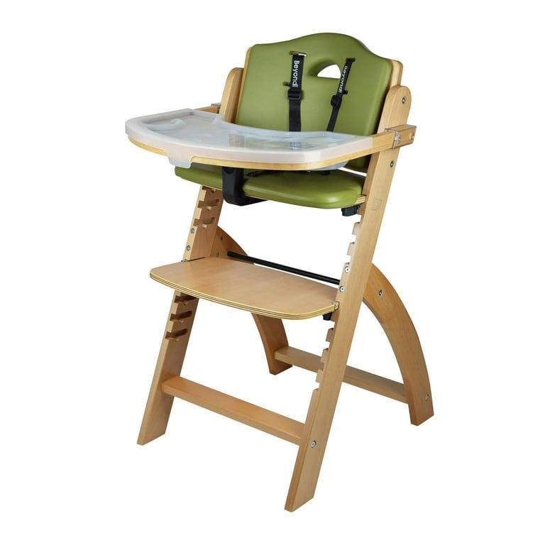 Abiie Beyond Wooden High Chair With Tray Natural Wood Green Cushion