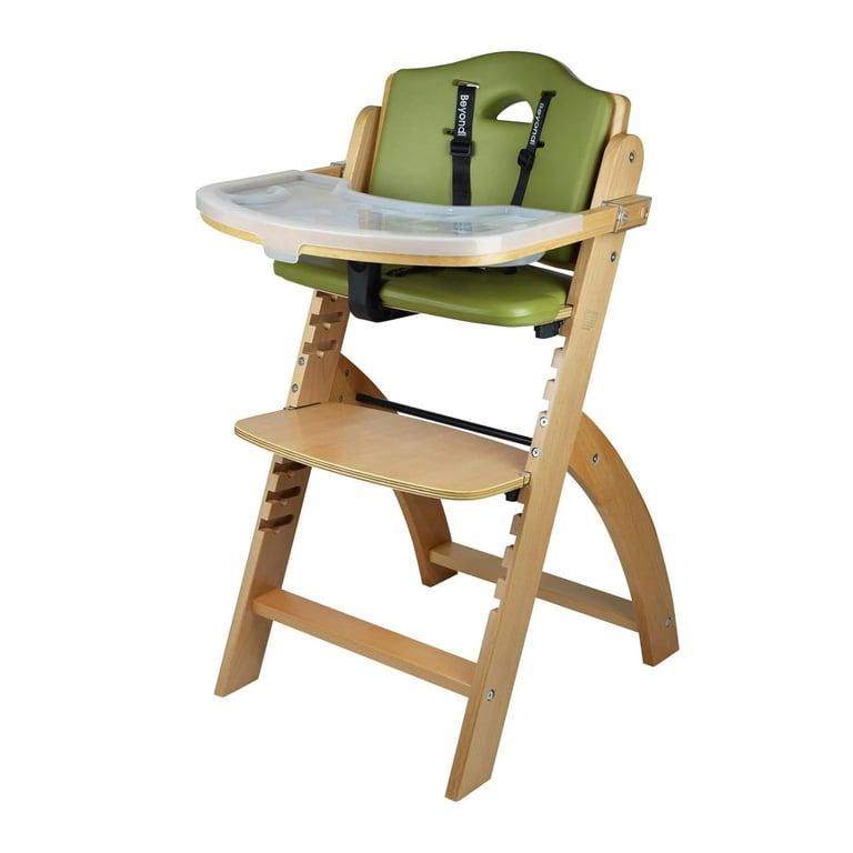 Montessori Abiie Beyond Wooden High Chair With Tray Natural Wood Green Cushion