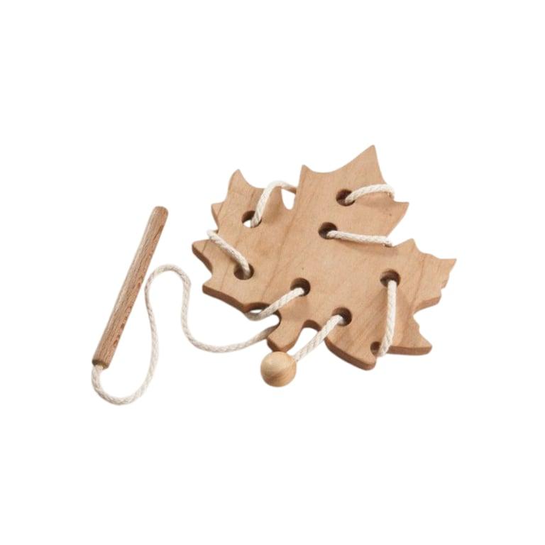 Montessori PoppyBabyCo Wooden Lacing Toy Maple Leaf