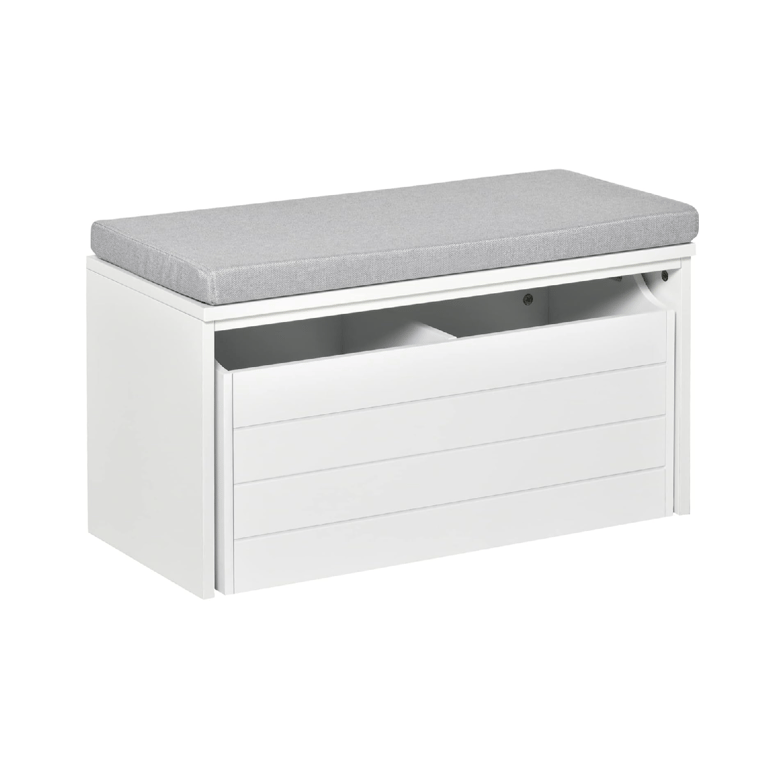 Montessori HOMCOM Storage Bench White With Gray Cushion