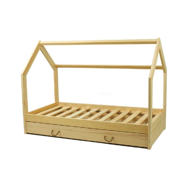 Merly House Floor Bed With Storage Natural Toddler Size 160 x 80 cm