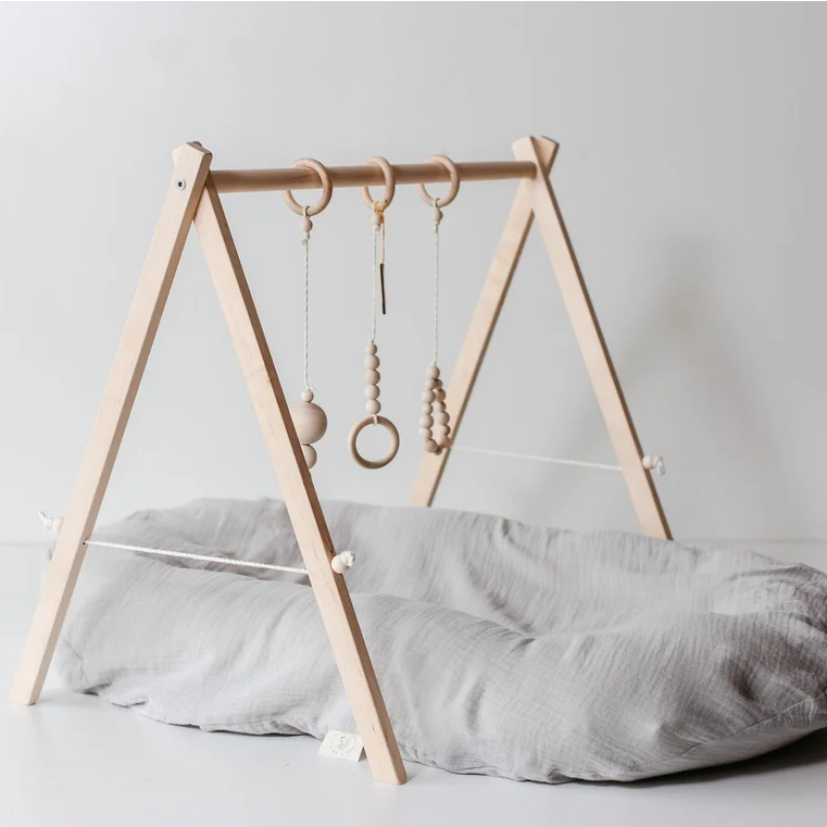 Montessori MakaArtHome Play Gym Natural Birch Frame and Hanging Toys