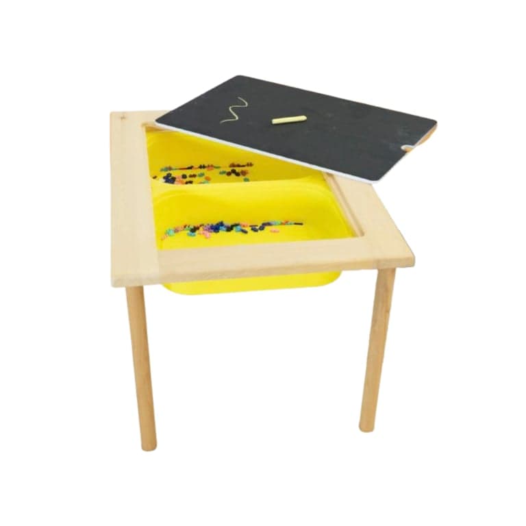 Montessori Woodentoysandclocks Activity Table With Chalkboard Top Natural No Bins