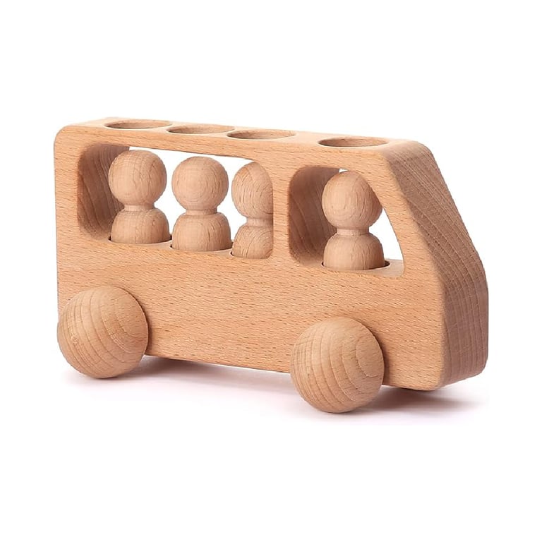 Montessori Wooden Teether 4 Wooden Figures in The Bus