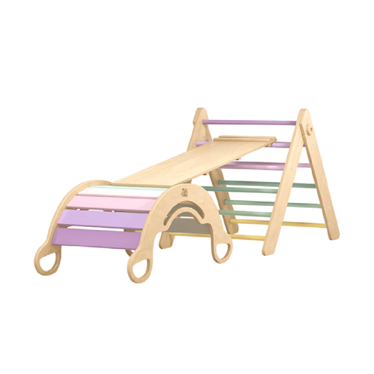 Montessori Klimspeel Wereld Pikler Triangle Set With Climbing Arch Pink